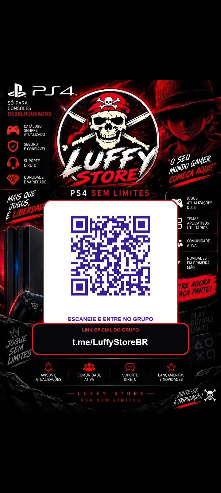 Card oficial da Luffy Store com QR Code do Telegram